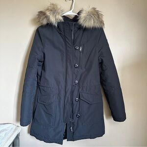 American Eagle hooded faux fur long puffer jacket